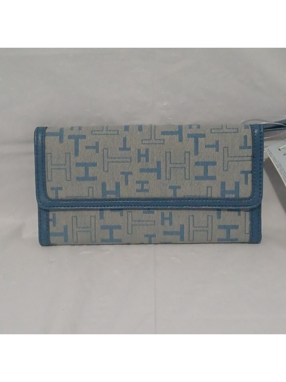 Tommy Hilfiger Monogram TH Checkbook Wallet Trifold Clutch Blue NWT
